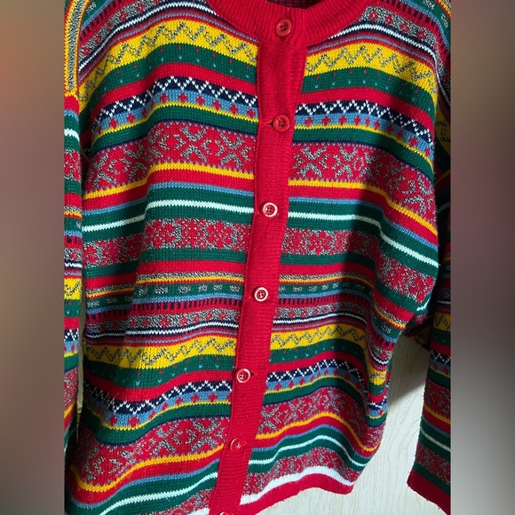 Vintage GINO PARIS Colorful Multicolor Cardigan Sweater made in France Sz Large - Picture 3 of 12